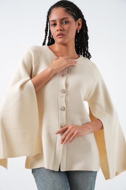 Kadın Triko Panço Hırka 15965 - Ekru