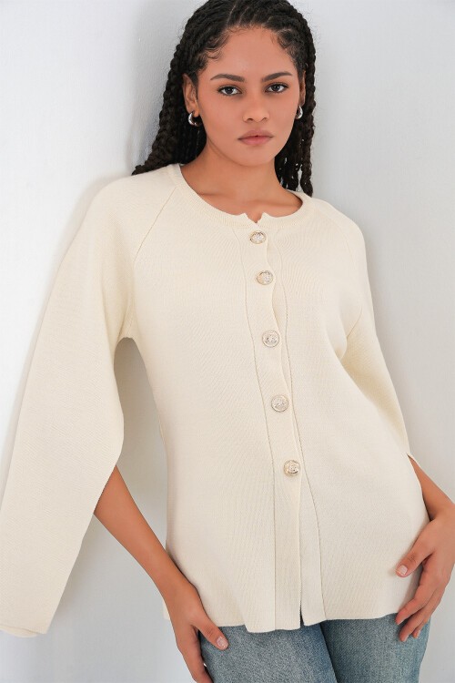 Kadın Triko Panço Hırka 15965 - Ekru