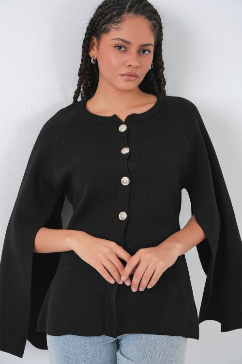 Kadın Triko Panço Hırka 15965 - Siyah