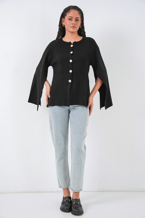 Kadın Triko Panço Hırka 15965 - Siyah