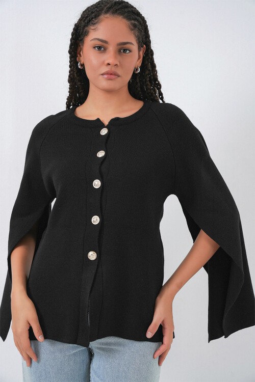 Kadın Triko Panço Hırka 15965 - Siyah