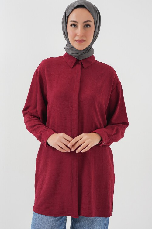 Kadın Uzun Gömlek Tunik 5945 - Bordo