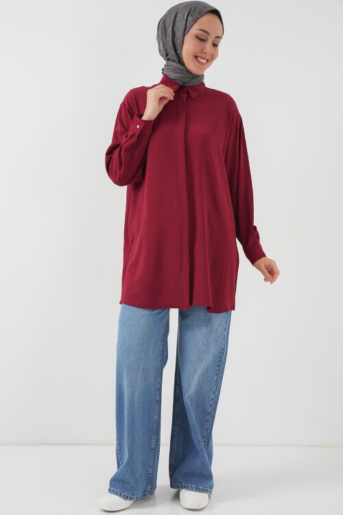 Kadın Uzun Gömlek Tunik 5945 - Bordo