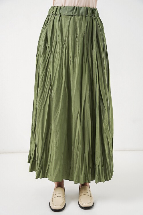 Kadın Uzun Kırışık Etek 8042 - A.Haki