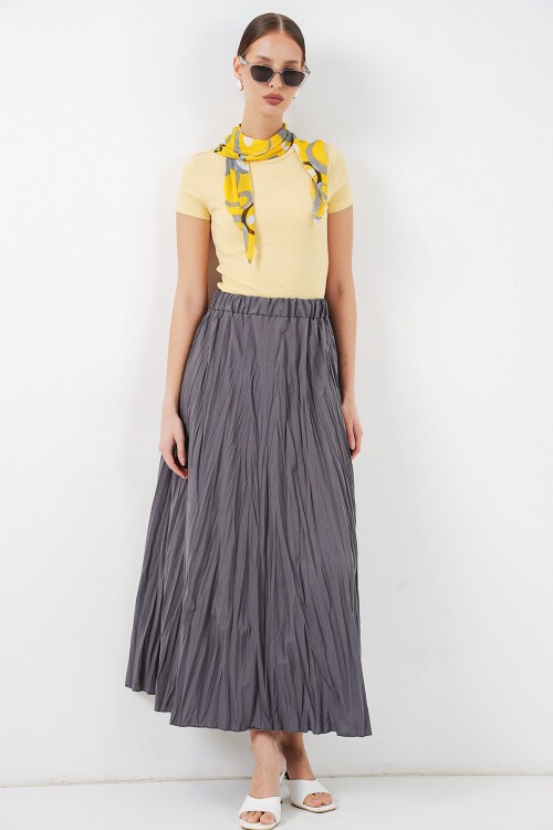 Kadın Uzun Kırışık Etek 8042 - Antrasit