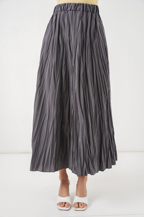 Kadın Uzun Kırışık Etek 8042 - Antrasit