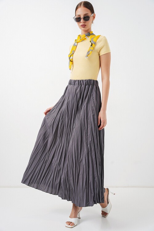 Kadın Uzun Kırışık Etek 8042 - Antrasit