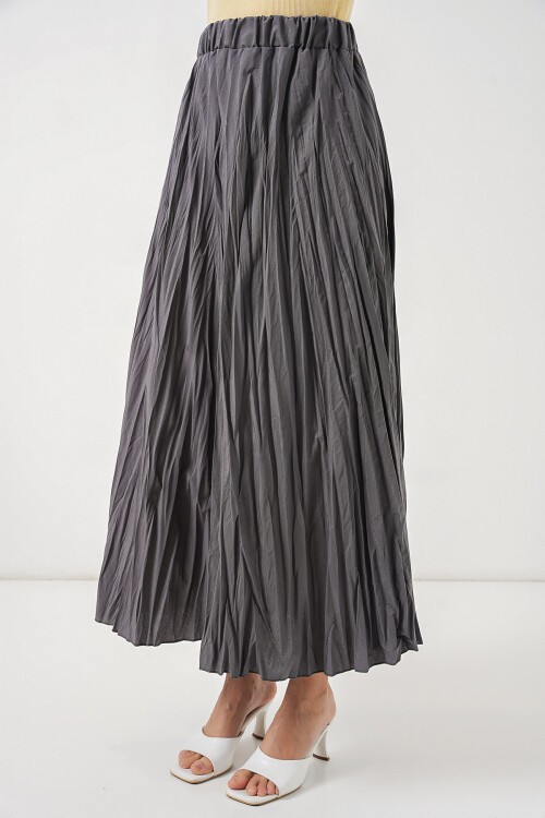 Kadın Uzun Kırışık Etek 8042 - Antrasit