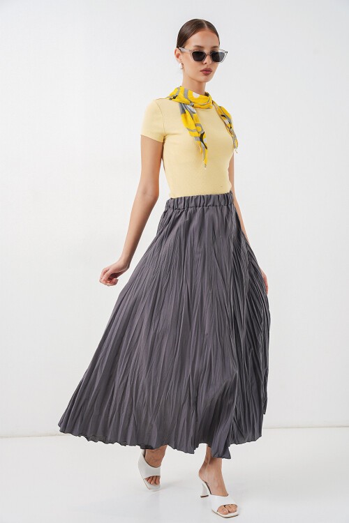 Kadın Uzun Kırışık Etek 8042 - Antrasit