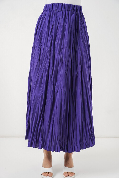 Kadın Uzun Kırışık Etek 8042 - Mor