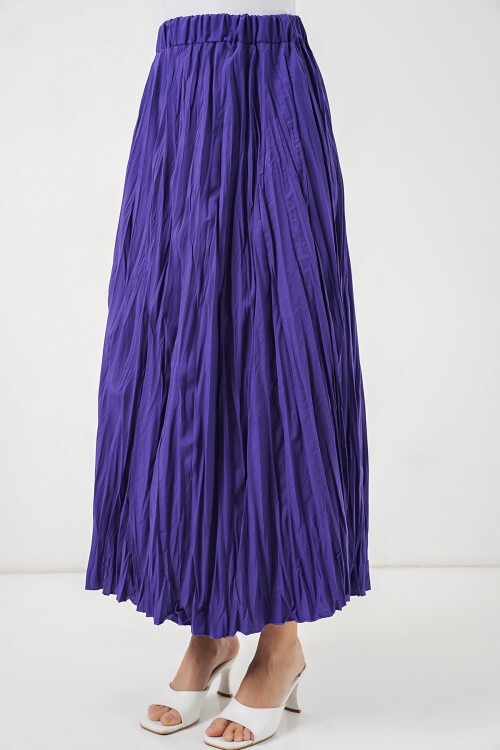 Kadın Uzun Kırışık Etek 8042 - Mor