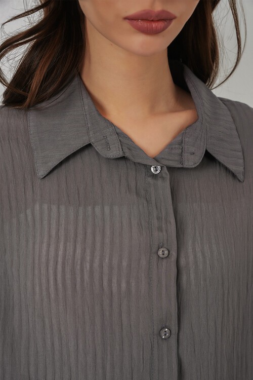 Kadın Uzun Oversize Gömlek 20320 - Antrasit