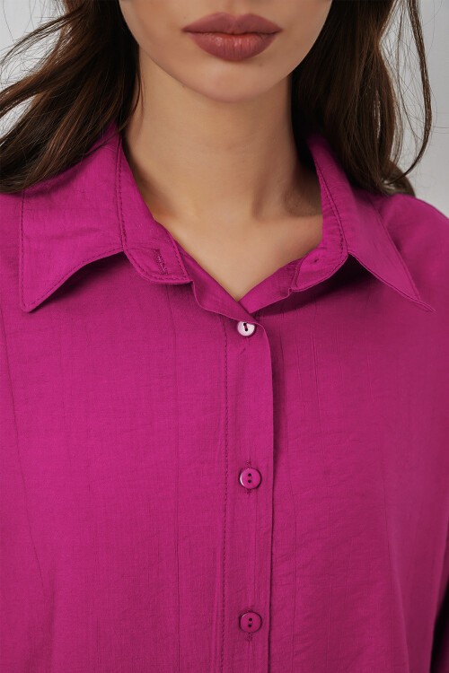 Kadın Uzun Oversize Gömlek 20334 - Koyu Pembe