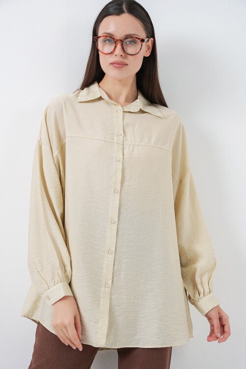 Kadın Uzun Oversize Gömlek 5965 - Ekru