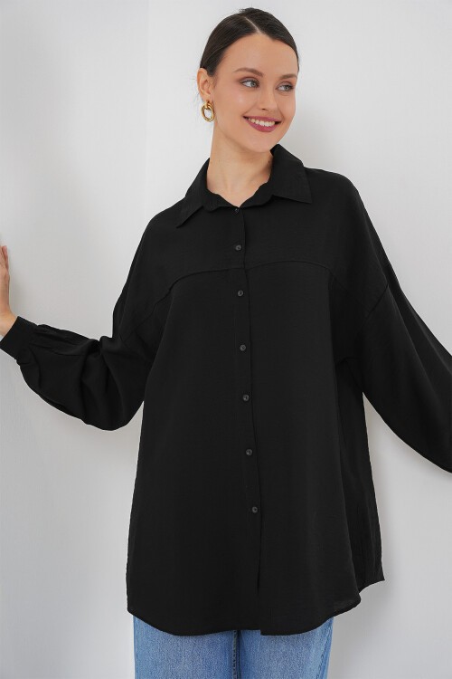 Kadın Uzun Oversize Gömlek 5965 - Siyah