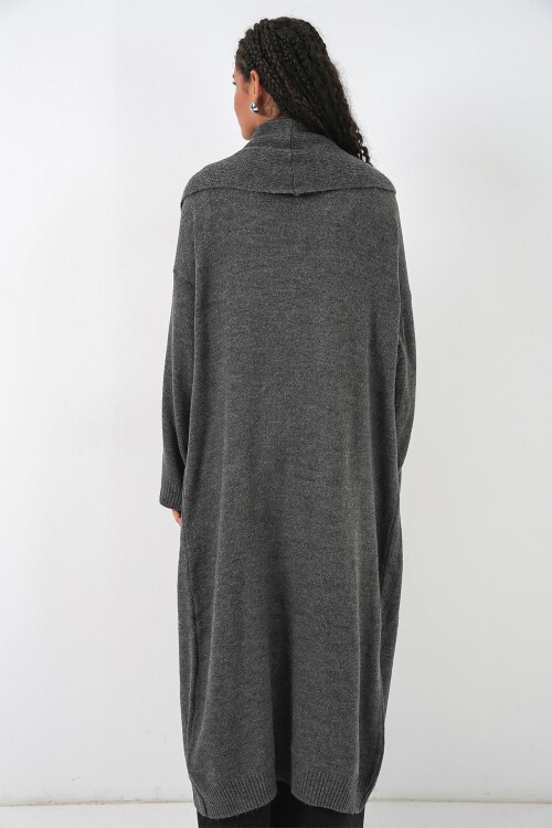 Kadın Uzun Oversize Triko Hırka 15924 - Antrasit