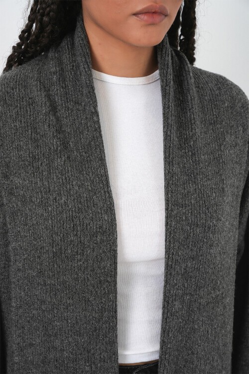 Kadın Uzun Oversize Triko Hırka 15924 - Antrasit