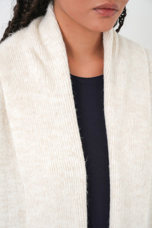 Kadın Uzun Oversize Triko Hırka 15924 - Ekru