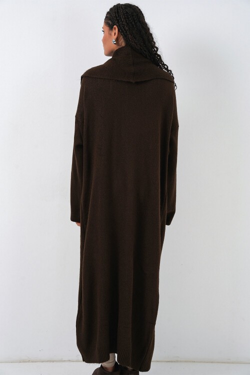 Kadın Uzun Oversize Triko Hırka 15924 - Kahverengi