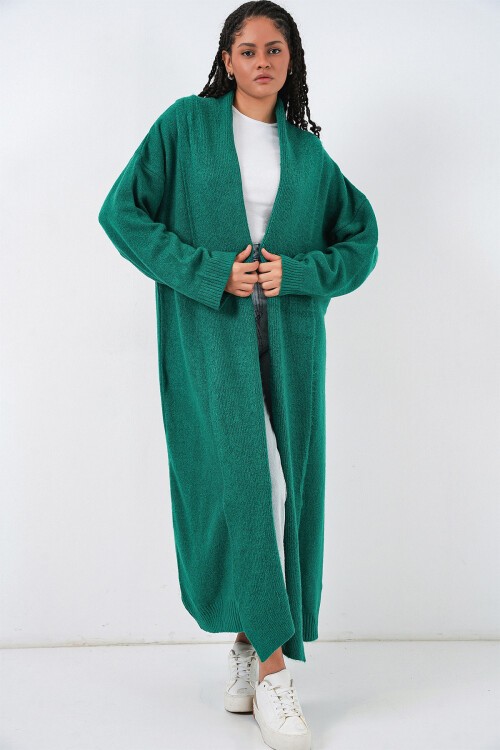 Kadın Uzun Oversize Triko Hırka 15924 - Zümrüt Yeşili