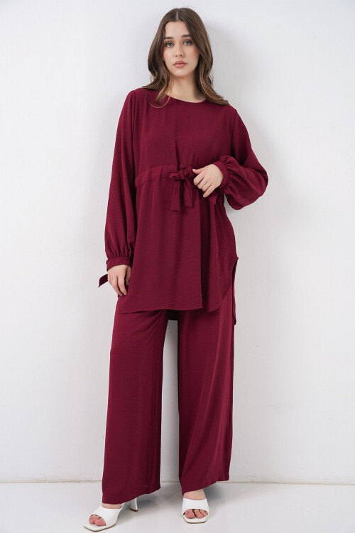 Kadın Uzun Tunik Pantolon İkili Takım 6719 - Bordo