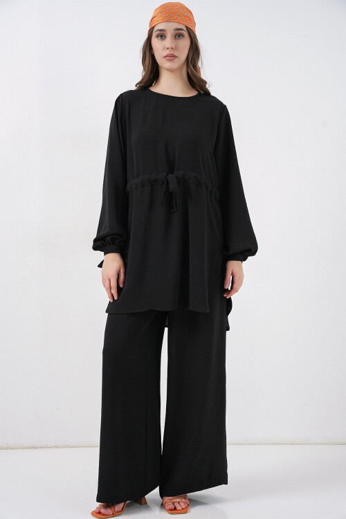 Kadın Uzun Tunik Pantolon İkili Takım 6719 - Siyah