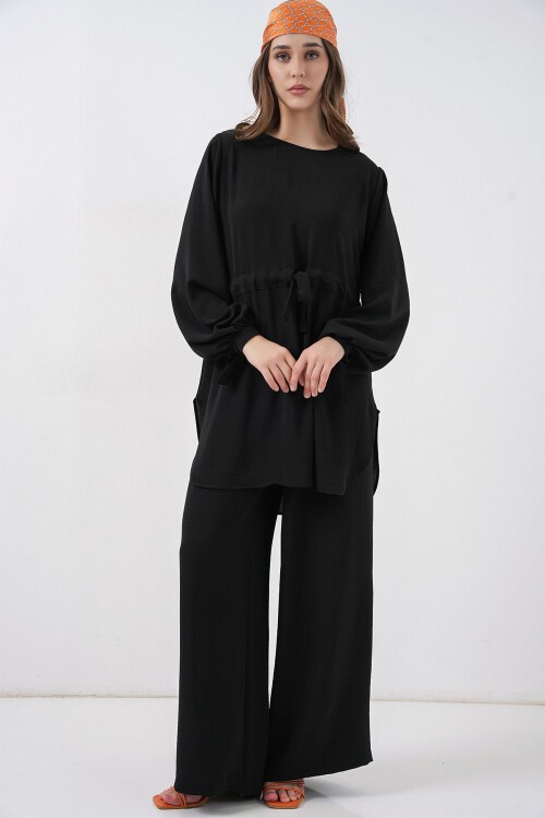Kadın Uzun Tunik Pantolon İkili Takım 6719 - Siyah