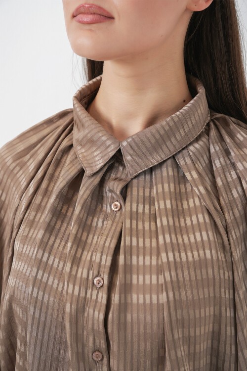 Kadın Yarasa Kol Oversize Gömlek 20368 - Sütlü Kahve