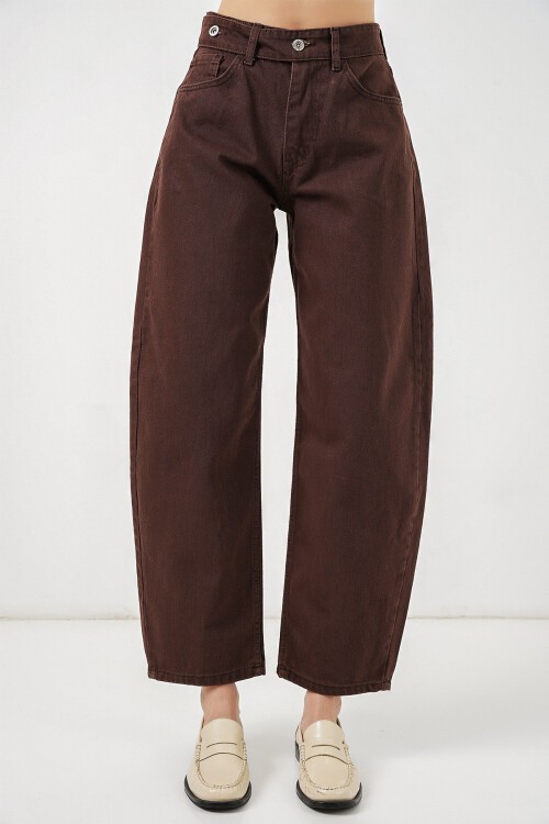 Kadın Yüksek Bel Kot Pantolon 30081 - Kahverengi