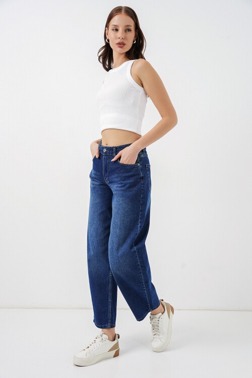 Kadın Yüksek Bel Kot Pantolon 30081 - Lacivert
