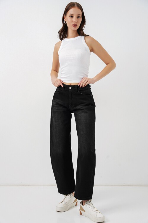 Kadın Yüksek Bel Kot Pantolon 30081 - Siyah