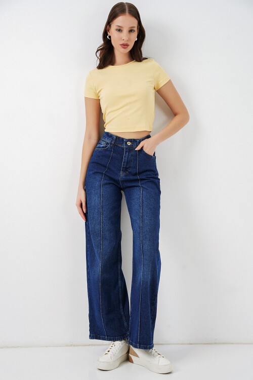 Kadın Yüksek Bel Kot Pantolon 30082 - Lacivert