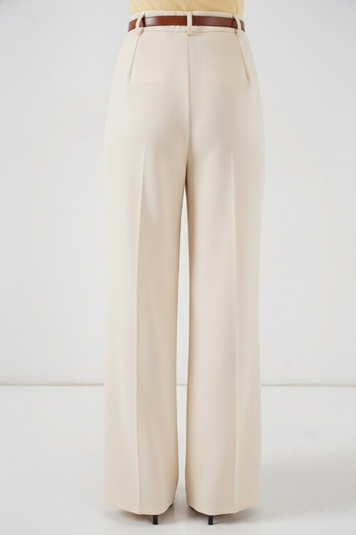Kadın Yüksek Bel Palazzo Pantolon 30051 - Krem