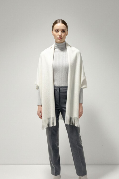 Kadın Yumuşak Dokulu Kalın Şal Atkı 15951 - B.Beyaz