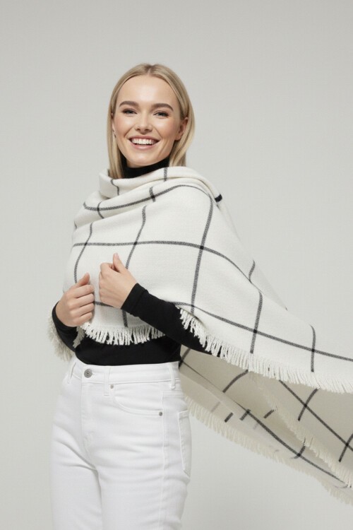 Kadın Yumuşak Dokulu Kalın Şal Atkı 15951 - Beyaz