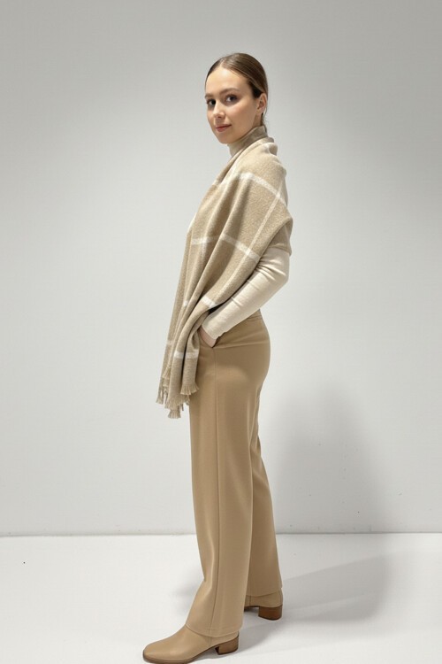 Kadın Yumuşak Dokulu Kalın Şal Atkı 15951 - Taş