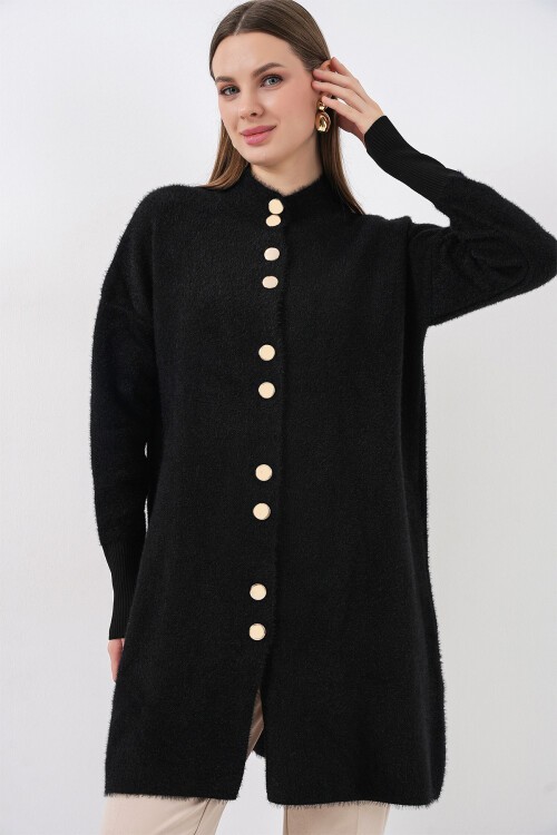 Kadın Yumuşak Dokulu Uzun Triko Hırka 15953 - Siyah