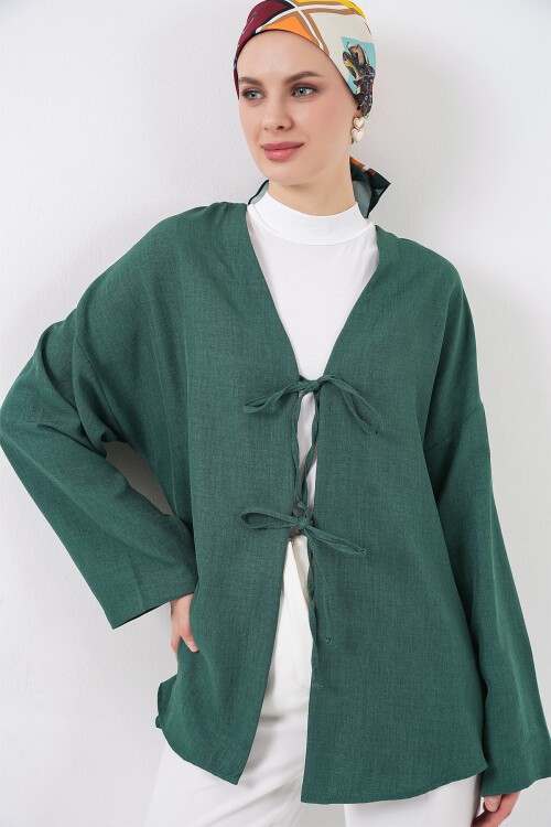Keten Tesettür Kimono 5968 - Zümrüt Yeşili
