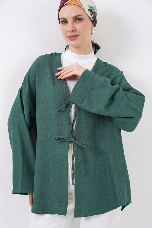 Keten Tesettür Kimono 5968 - Zümrüt Yeşili