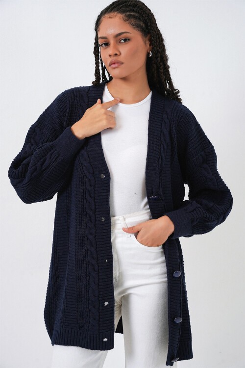 Merterium 15768 Tesettür Triko Hırka - Lacivert