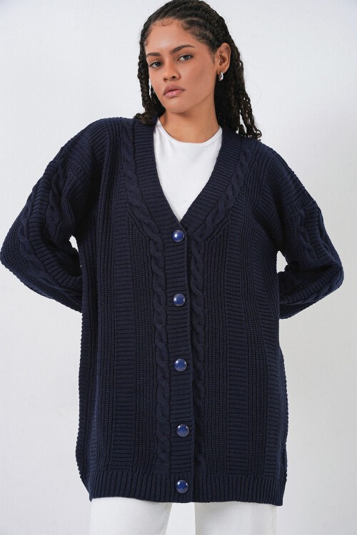 Merterium 15768 Tesettür Triko Hırka - Lacivert