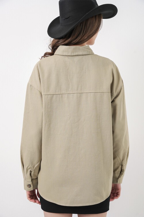 Merterium 20192 Oversize Gabardin Gömlek Ceket - Haki