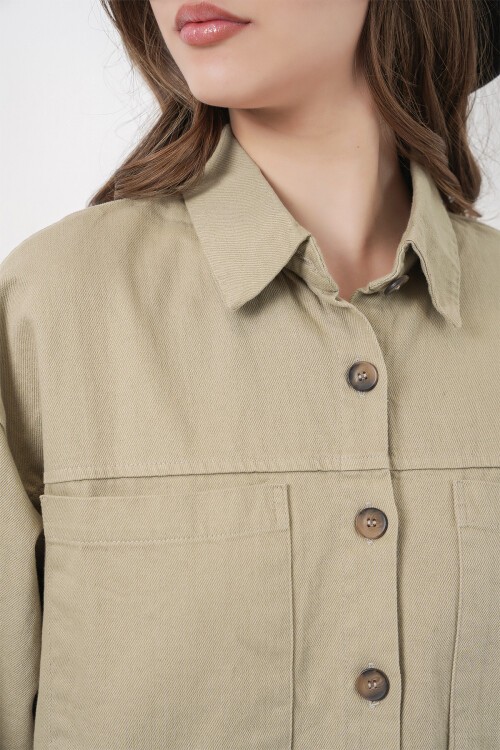 Merterium 20192 Oversize Gabardin Gömlek Ceket - Haki
