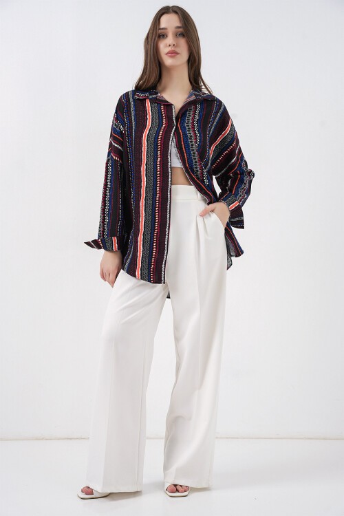 Merterium 3721 Grafik Desenli Gömlek - D.Lacivert