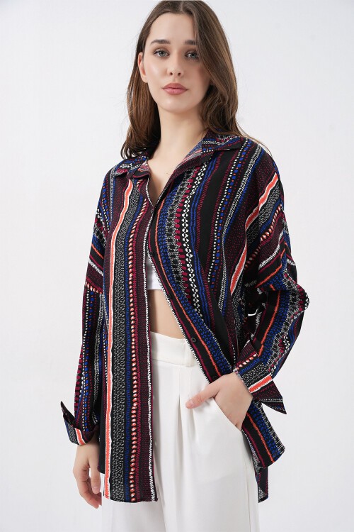 Merterium 3721 Grafik Desenli Gömlek - D.Lacivert