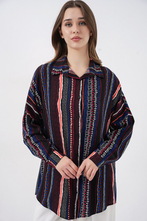 Merterium 3721 Grafik Desenli Gömlek - D.Lacivert