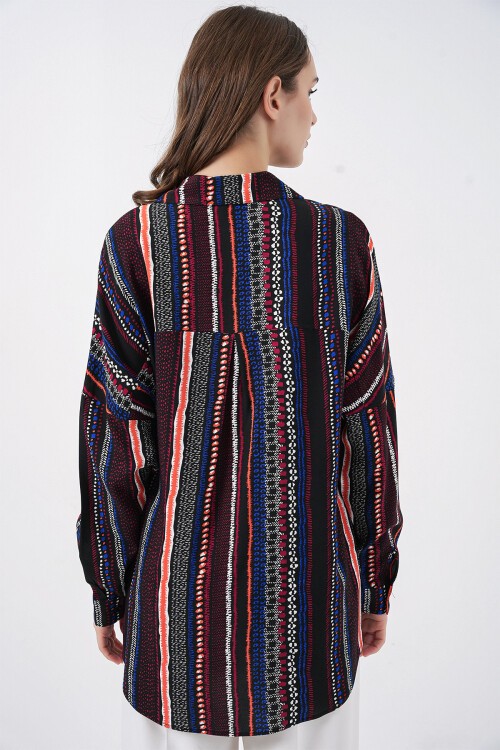 Merterium 3721 Grafik Desenli Gömlek - D.Lacivert