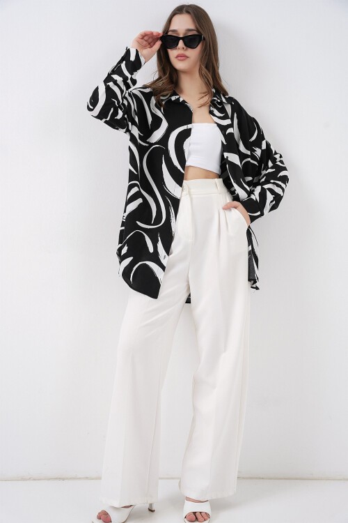 Merterium 3721 Grafik Desenli Gömlek - F. Siyah