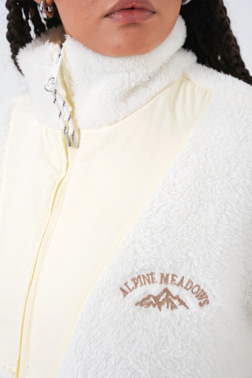 Merterium 5194 Kadın Peluş Mont Ceket - Ekru