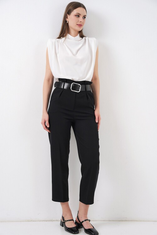 Merterium 6556 Kemerli Kumaş Pantolon - Siyah